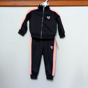 Hurley 12 month Baby Girls Tricot Track Suit Stripes 🩷 Jacket Pants Set Outfit